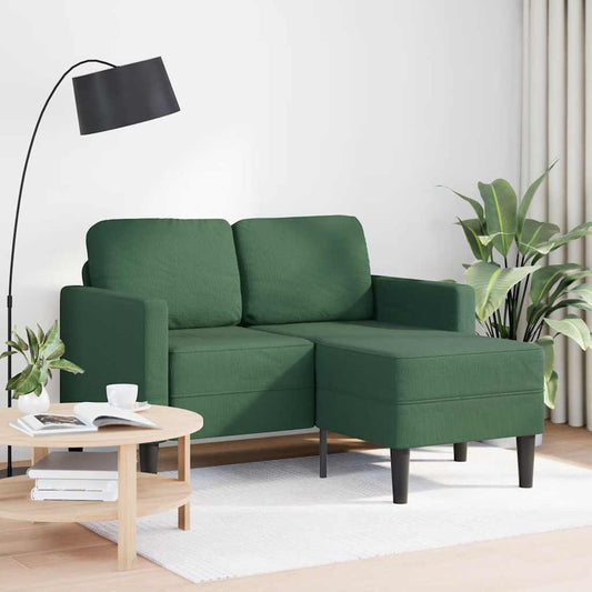 Divano 2 Posti con Chaise longue a L Verde Scuro 125 cm Lino