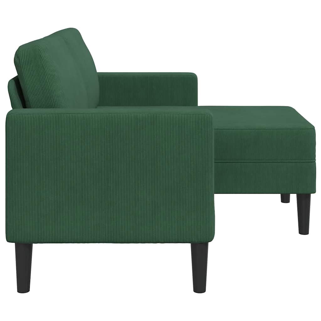 Divano 2 Posti con Chaise longue a L Verde Scuro 125 cm Lino