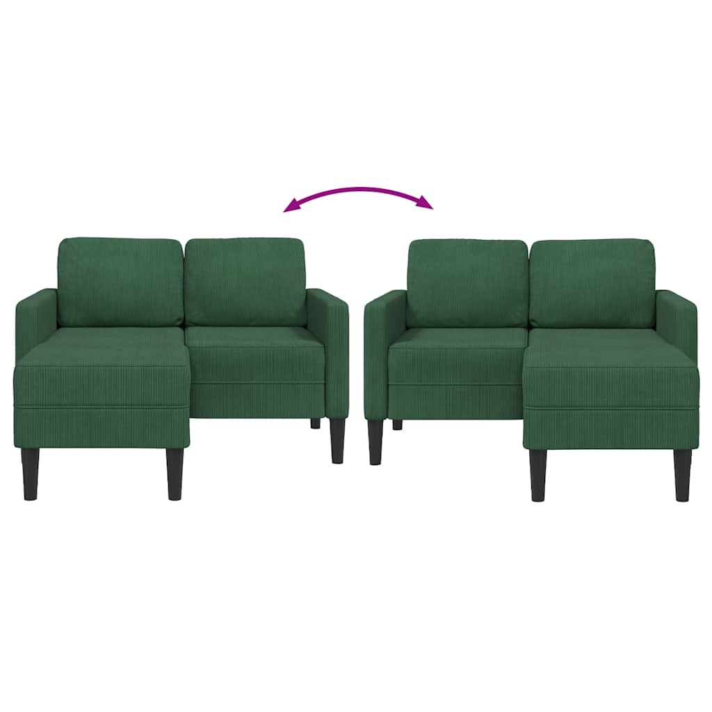 Divano 2 Posti con Chaise longue a L Verde Scuro 125 cm Lino