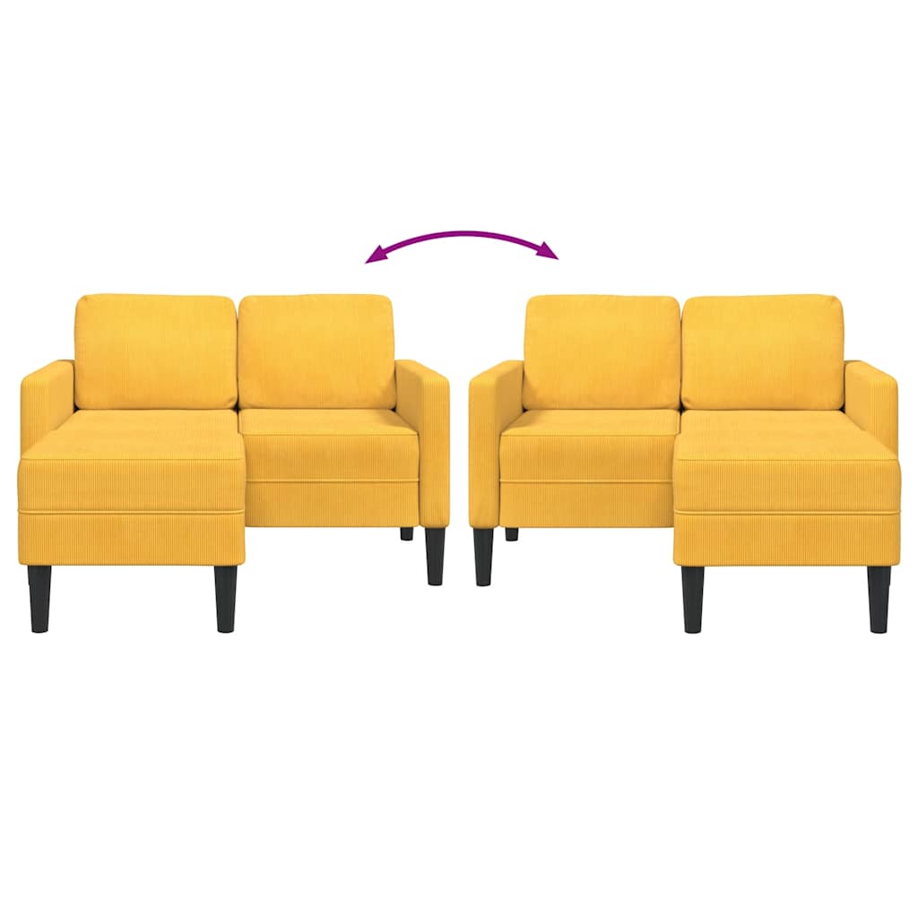 Divano 2 Posti con Chaise longue a L Giallo Chiaro 125 cm Lino
