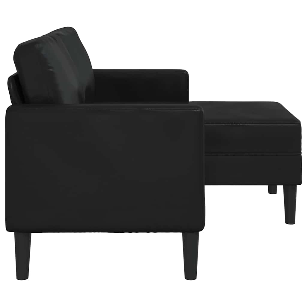 Divano a 2 posti con chaise longue a L nero 125 cm in similpelle