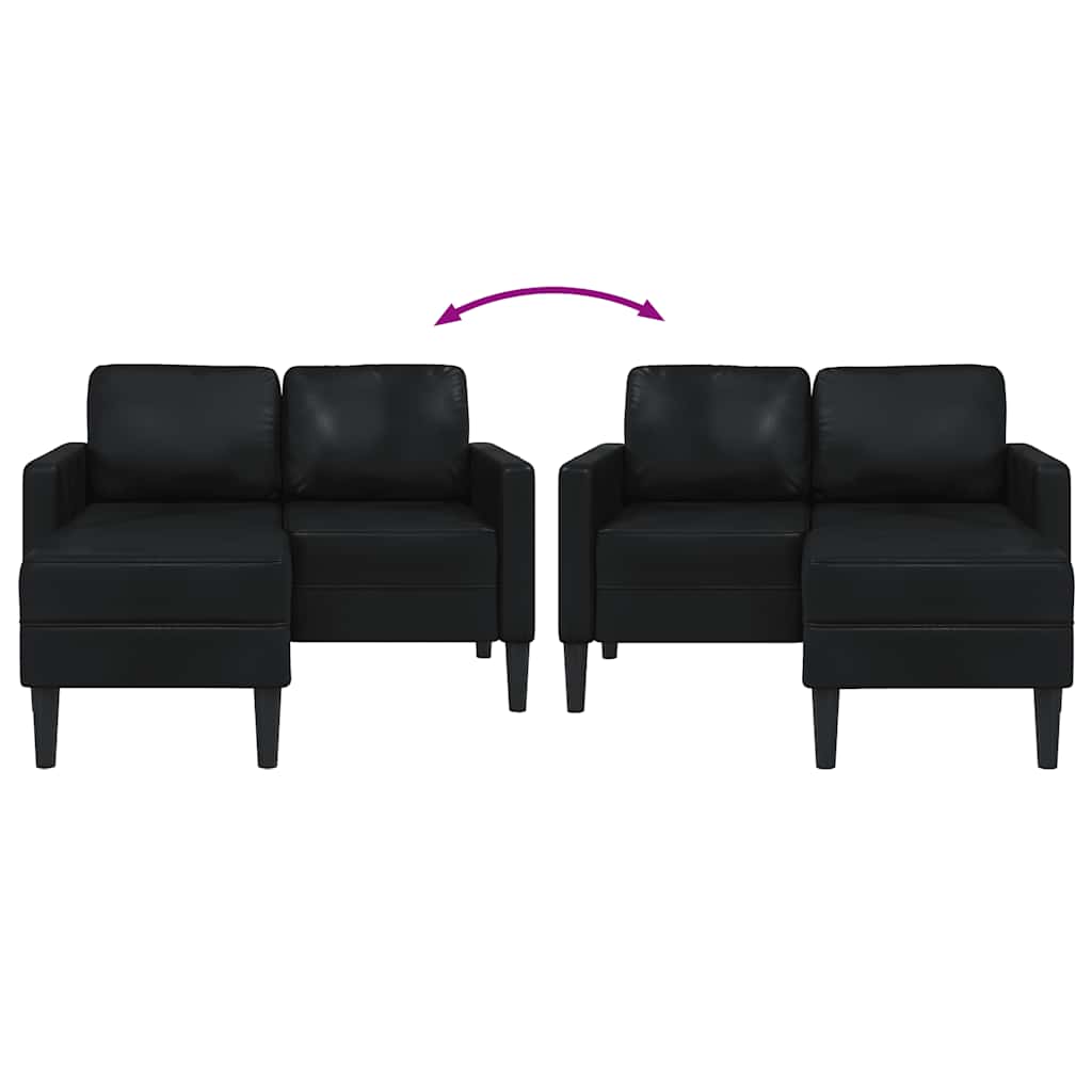Divano a 2 posti con chaise longue a L nero 125 cm in similpelle