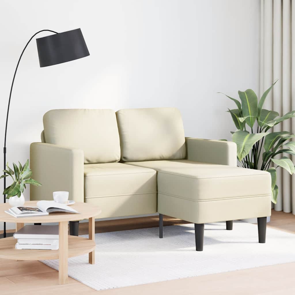 Divano 2 Posti con Chaise longue a L Crema 125 cm in Similpelle | homemem39