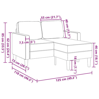 Divano 2 Posti con Chaise a L Cappuccino 125 cm in Similpelle | homemem39