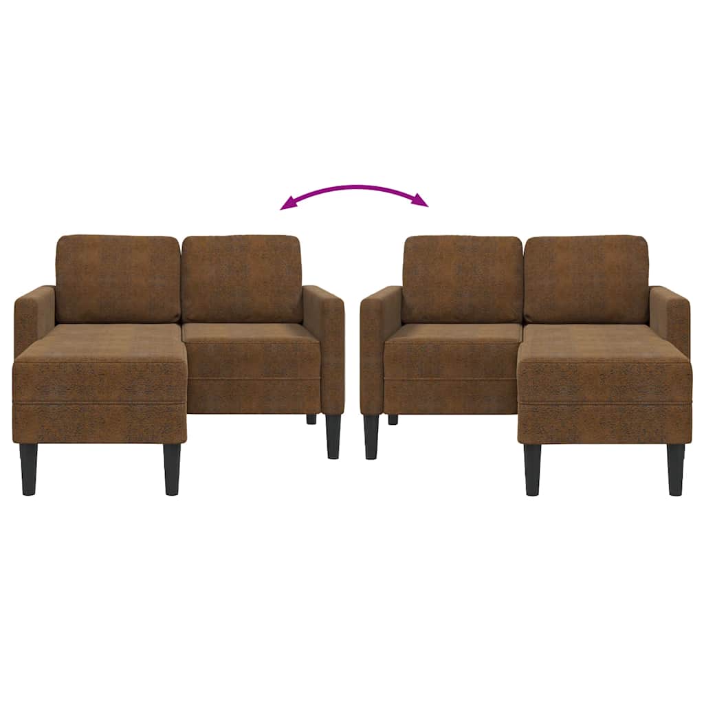 Divano 2 Posti con Chaise longue a L Marrone 125 cm Similpelle
