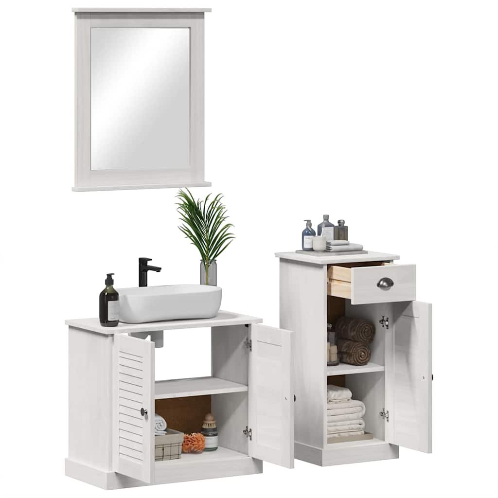 Set di mobili per il bagno 3 pcs Bianco Antico Pino massello | homemem39