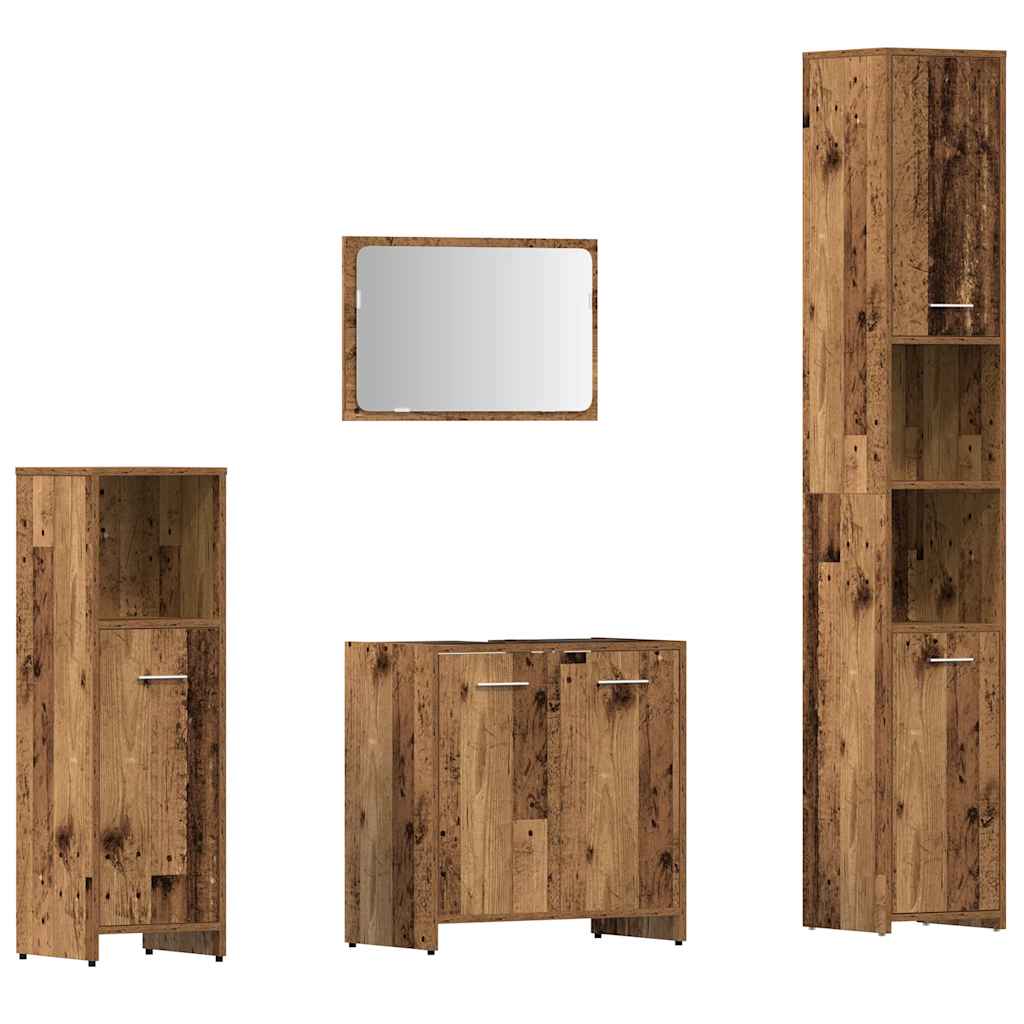 Set Mobili da Bagno 4 pz Legno Antico in Legno Multistrato