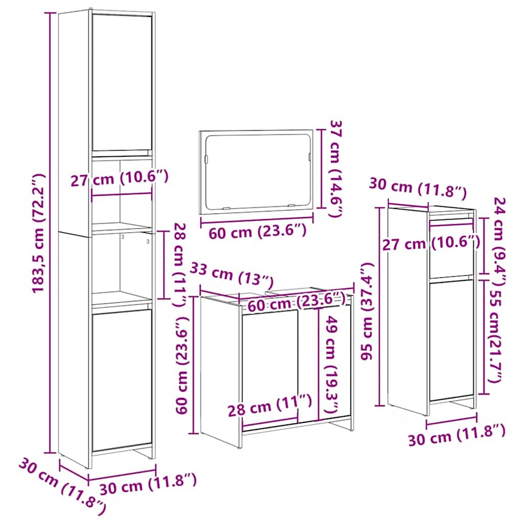 Set Mobili da Bagno 4 pz Rovere Artigianale Legno Multistrato