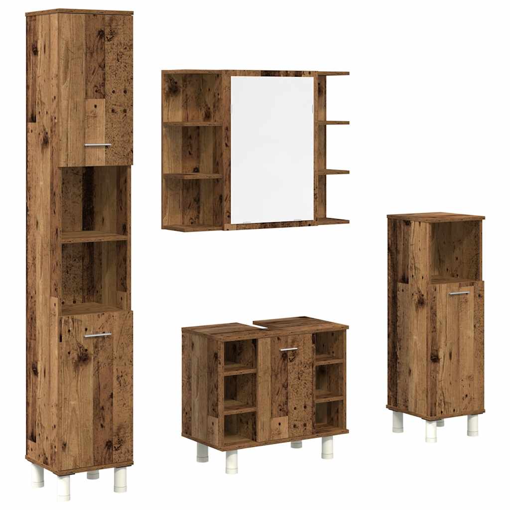 Set Mobili da Bagno 4 pz Legno Antico in Legno Multistrato | homemem39