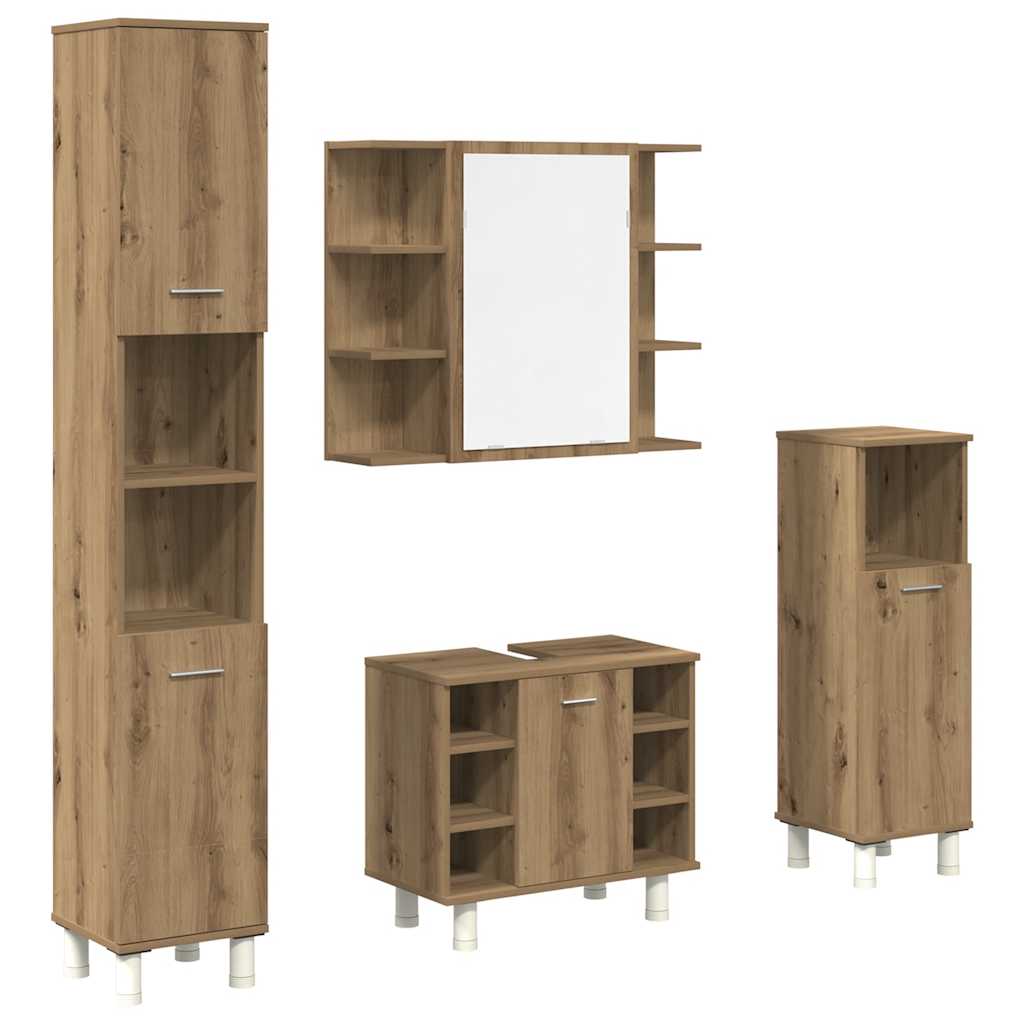 Set Mobili da Bagno 4 pz Rovere Artigianale Legno Multistrato | homemem39
