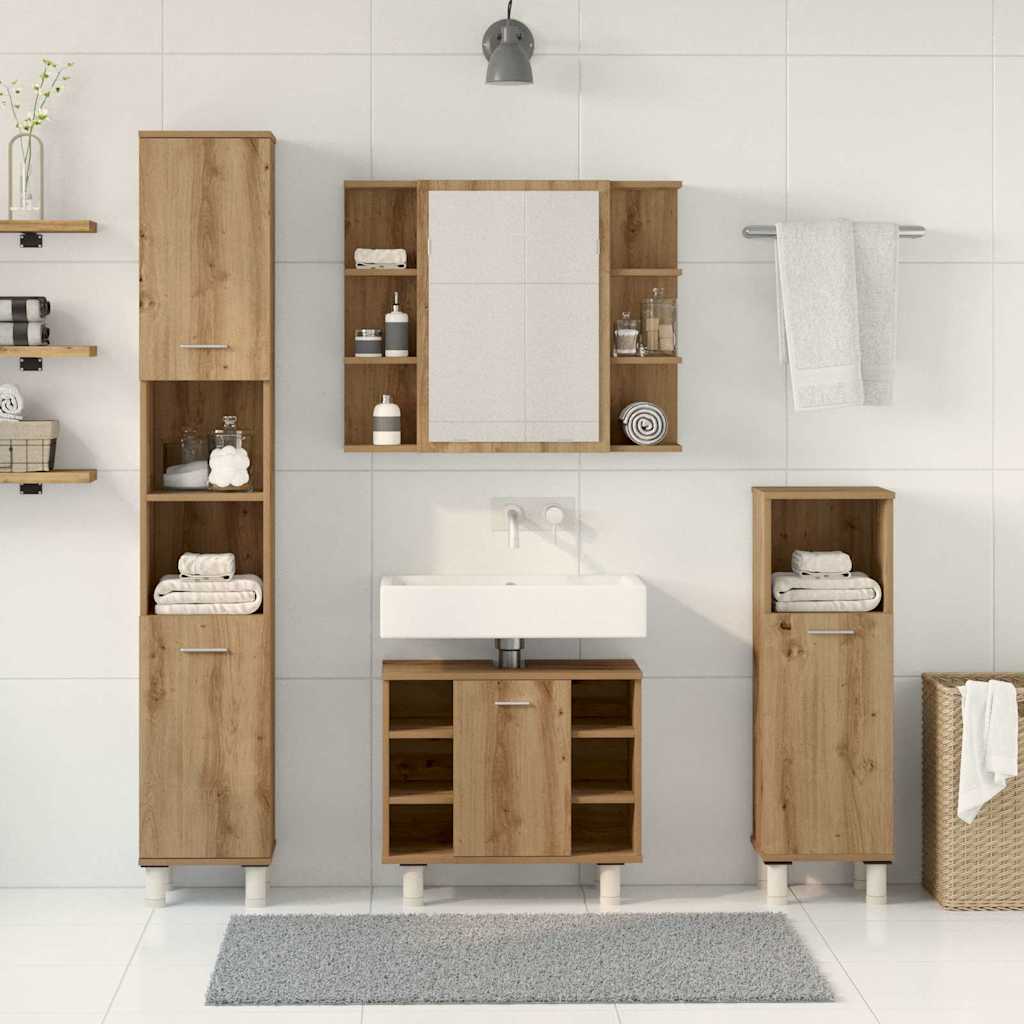 Set Mobili da Bagno 4 pz Rovere Artigianale Legno Multistrato | homemem39