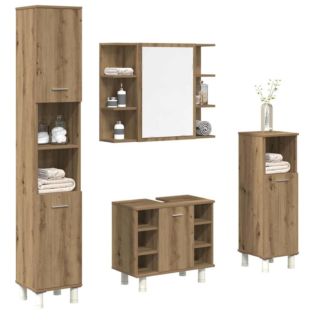 Set Mobili da Bagno 4 pz Rovere Artigianale Legno Multistrato | homemem39