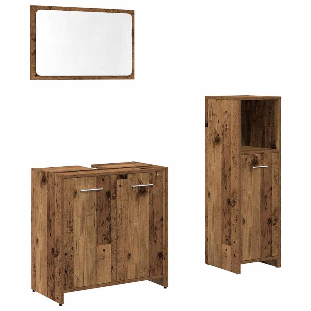 Set Mobili da Bagno 3 pz Legno Antico in Legno Multistrato | homemem39