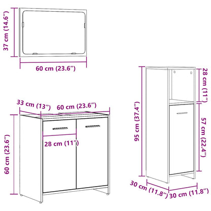 Set Mobili da Bagno 3 pz Legno Antico in Legno Multistrato | homemem39