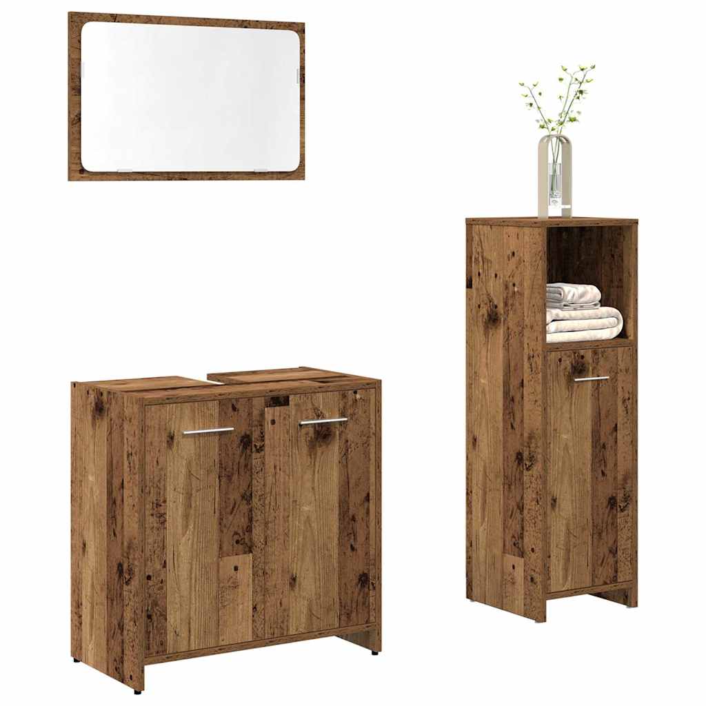 Set Mobili da Bagno 3 pz Legno Antico in Legno Multistrato | homemem39