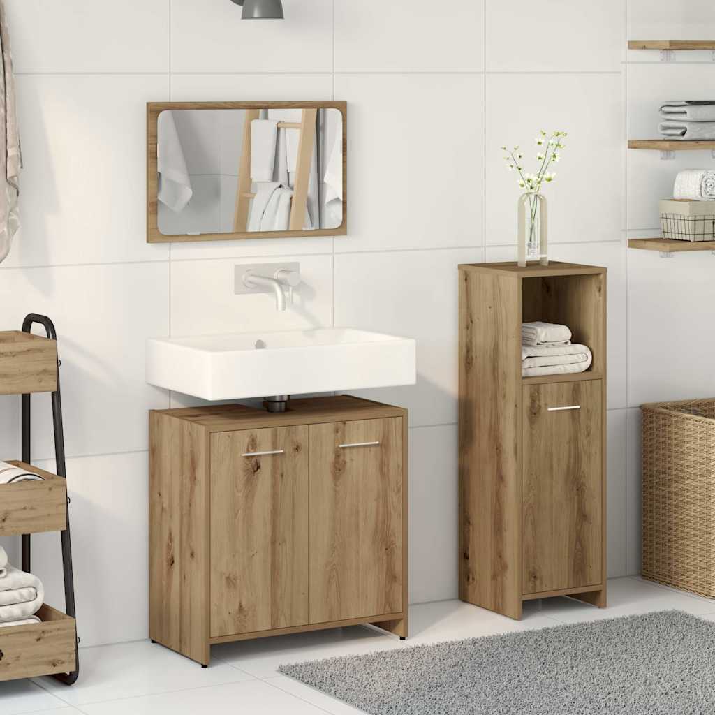 Set Mobili da Bagno 3 pz Rovere Artigianale Legno Multistrato | homemem39