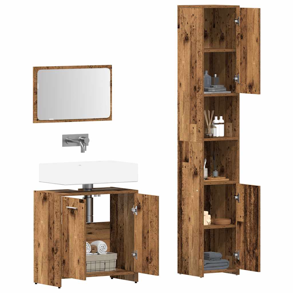 Set Mobili da Bagno 3 pz Legno Antico in Legno Multistrato | homemem39