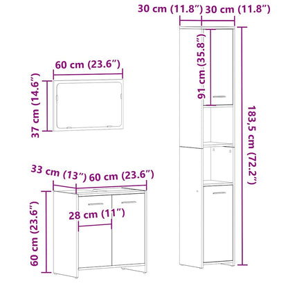 Set Mobili da Bagno 3 pz Legno Antico in Legno Multistrato | homemem39