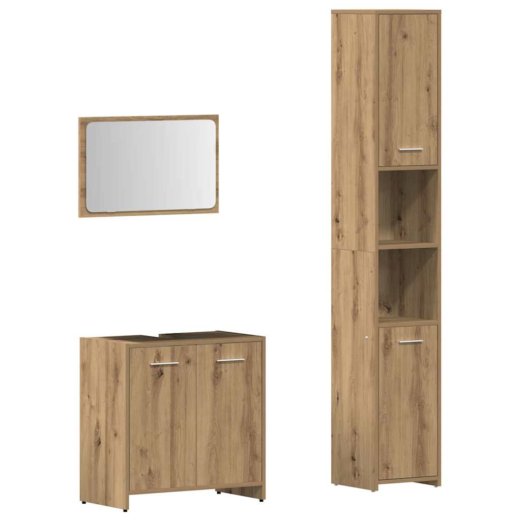 Set Mobili da Bagno 3 pz Rovere Artigianale Legno Multistrato | homemem39