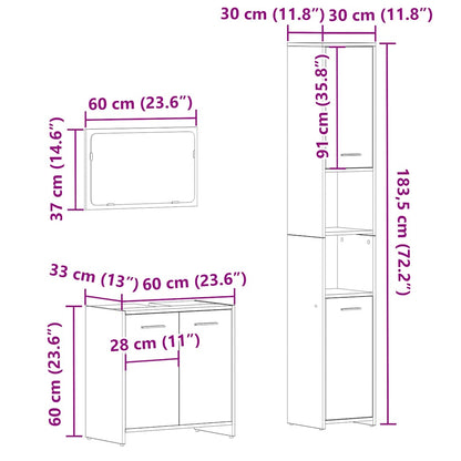 Set Mobili da Bagno 3 pz Rovere Artigianale Legno Multistrato | homemem39