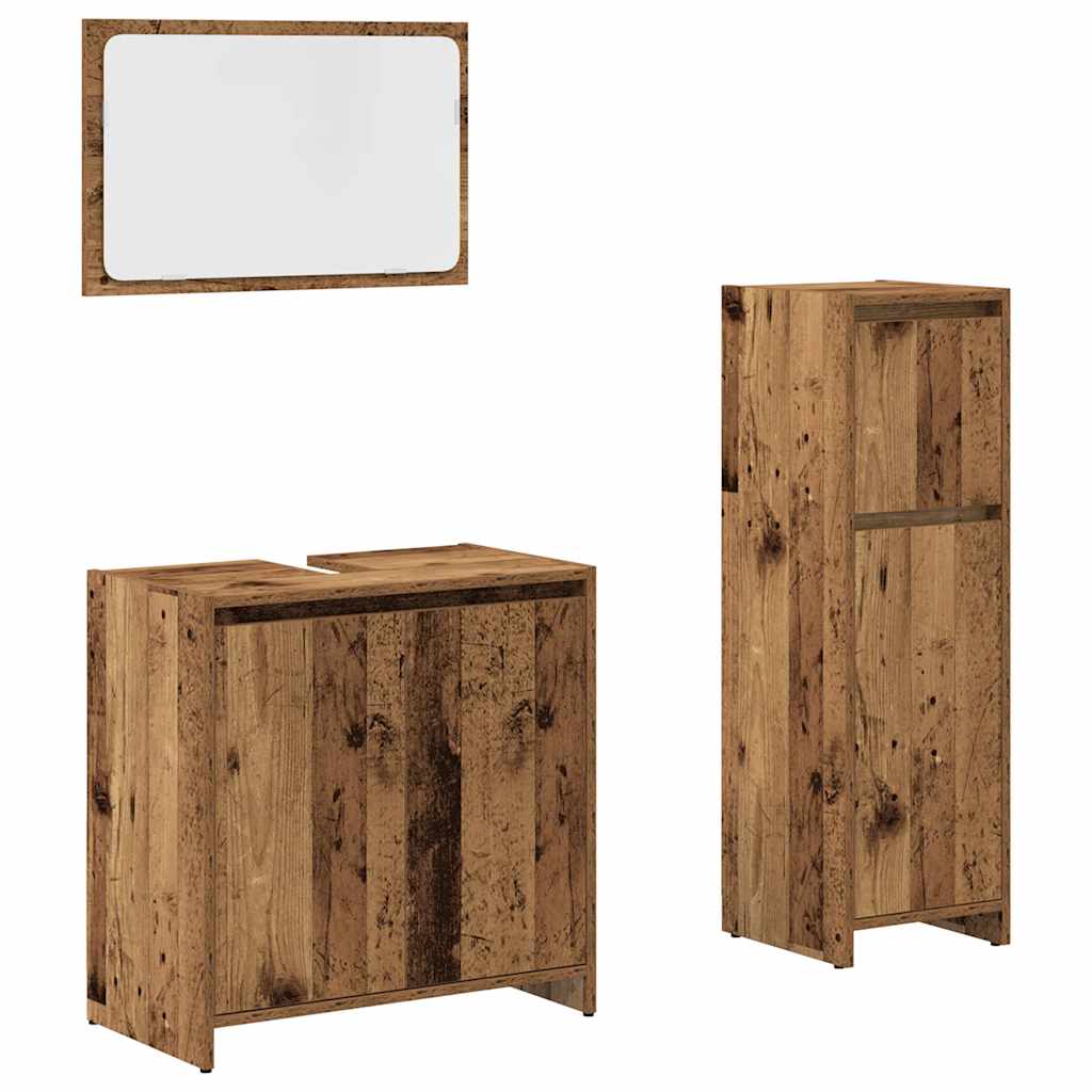 Set Mobili da Bagno 3 pz Legno Antico in Legno Multistrato | homemem39