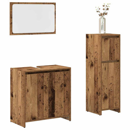 Set Mobili da Bagno 3 pz Legno Antico in Legno Multistrato | homemem39