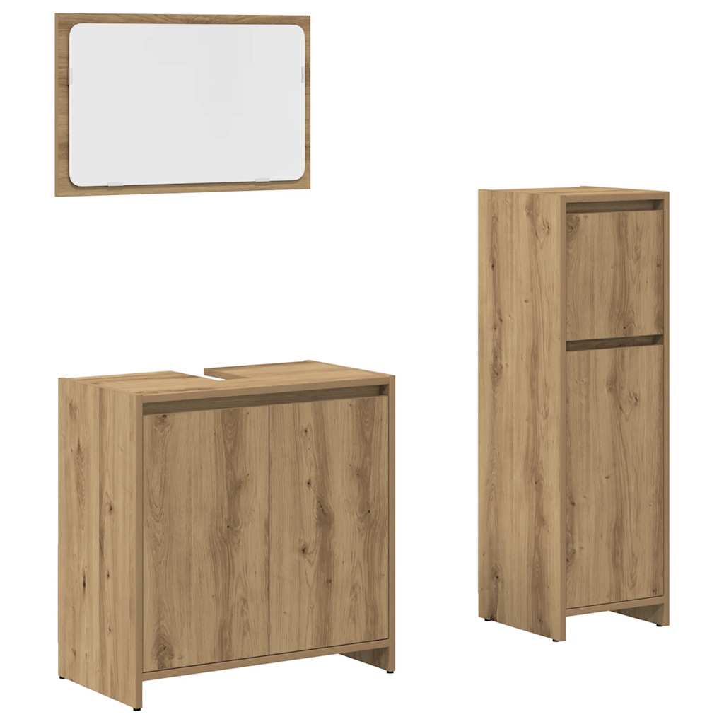 Set Mobili da Bagno 3 pz Rovere Artigianale Legno Multistrato