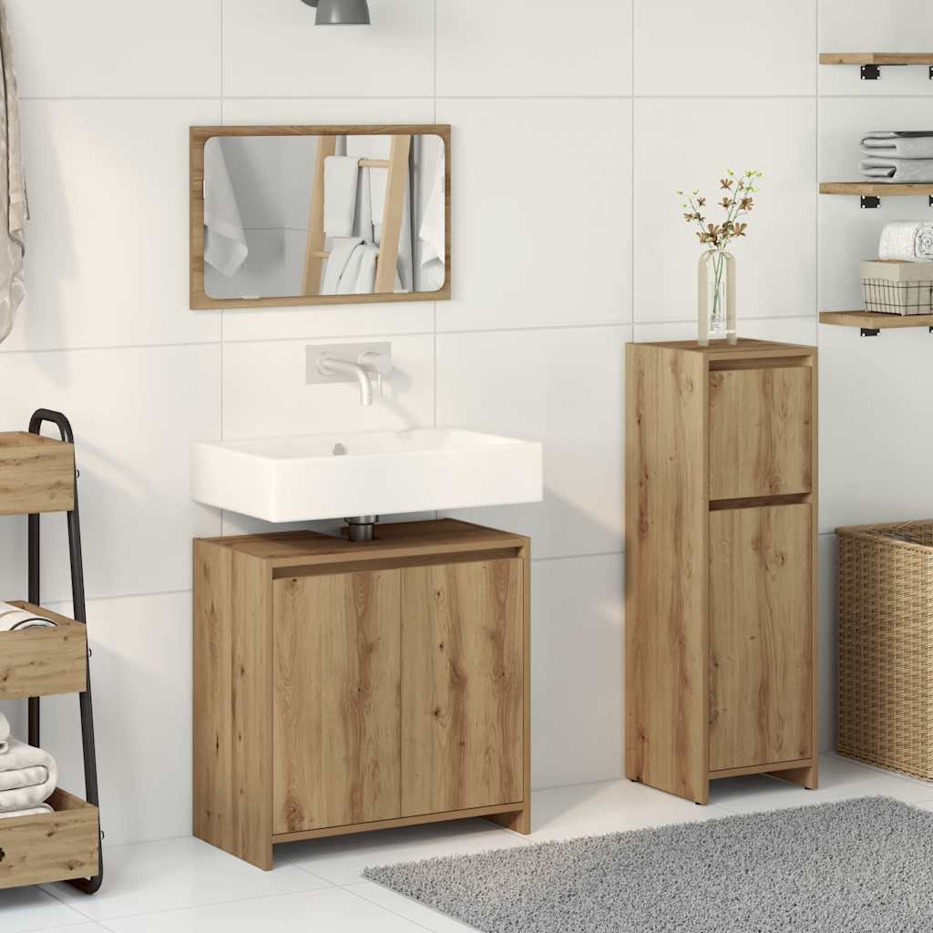 Set Mobili da Bagno 3 pz Rovere Artigianale Legno Multistrato