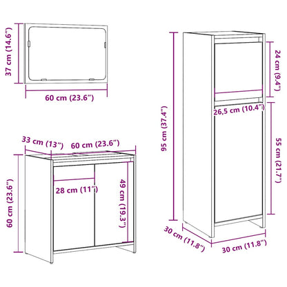 Set Mobili da Bagno 3 pz Rovere Artigianale Legno Multistrato