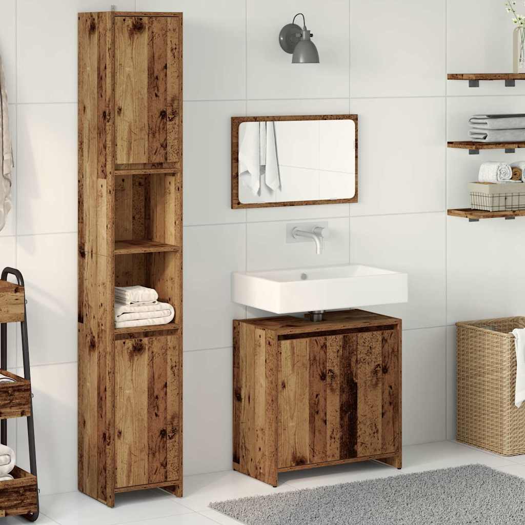 Set Mobili da Bagno 3 pz Legno Antico in Legno Multistrato | homemem39