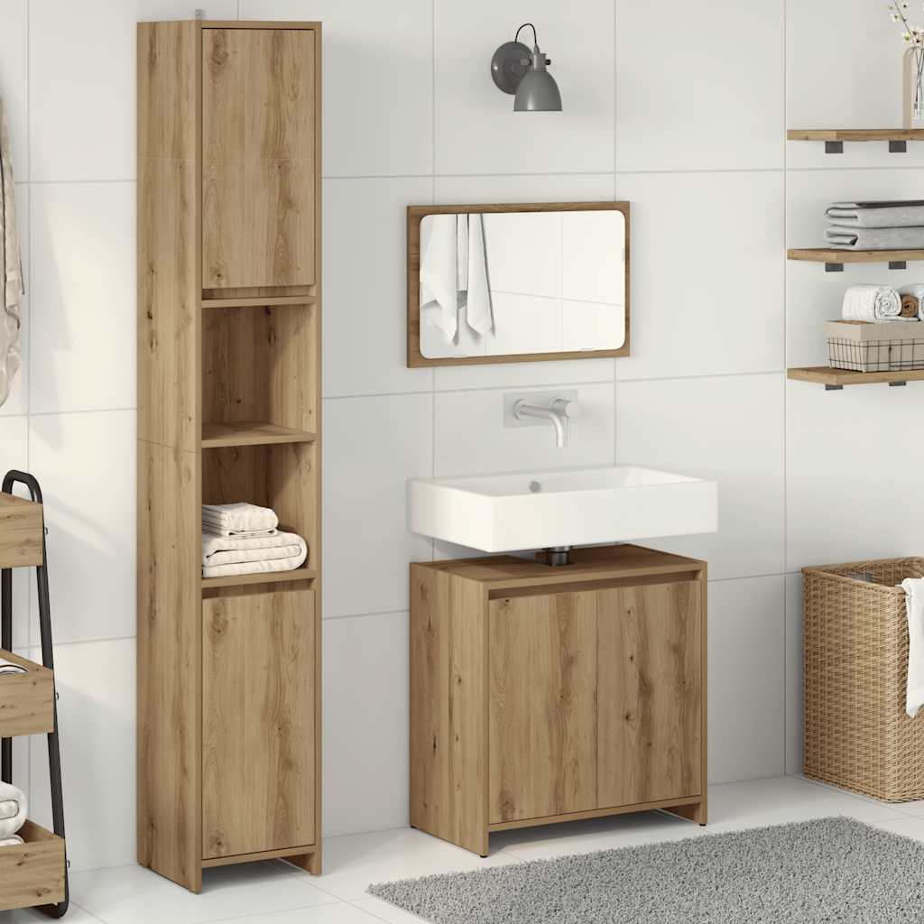 Set Mobili da Bagno 3 pz Rovere Artigianale Legno Multistrato | homemem39