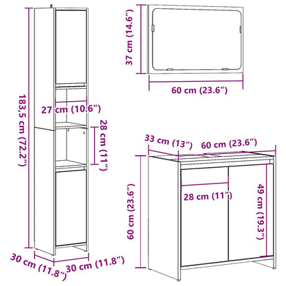 Set Mobili da Bagno 3 pz Rovere Artigianale Legno Multistrato | homemem39