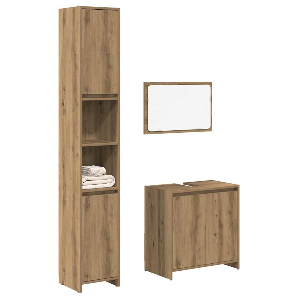 Set Mobili da Bagno 3 pz Rovere Artigianale Legno Multistrato | homemem39