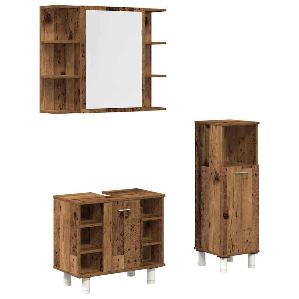 Set Mobili da Bagno 3 pz Legno Antico in Legno Multistrato | homemem39