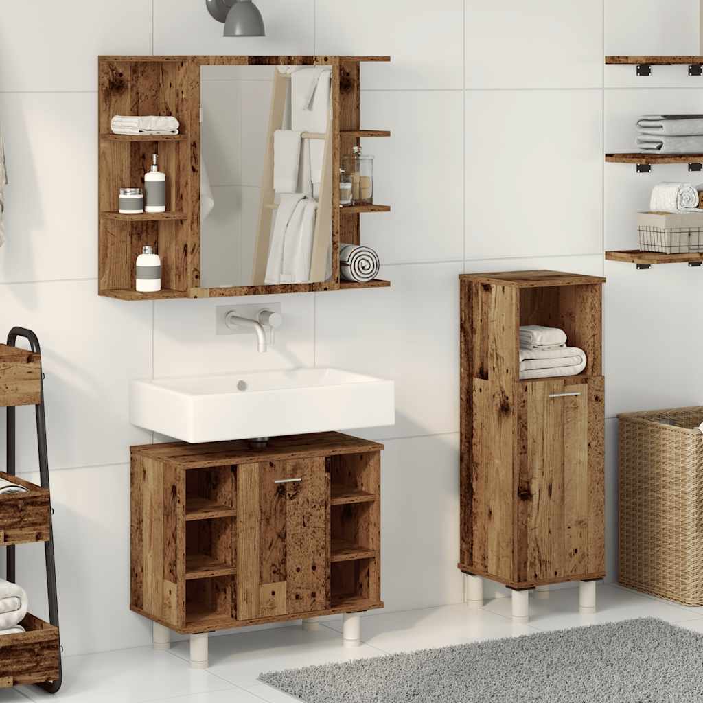 Set Mobili da Bagno 3 pz Legno Antico in Legno Multistrato | homemem39