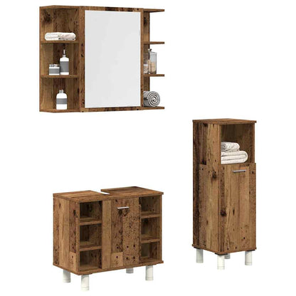 Set Mobili da Bagno 3 pz Legno Antico in Legno Multistrato | homemem39