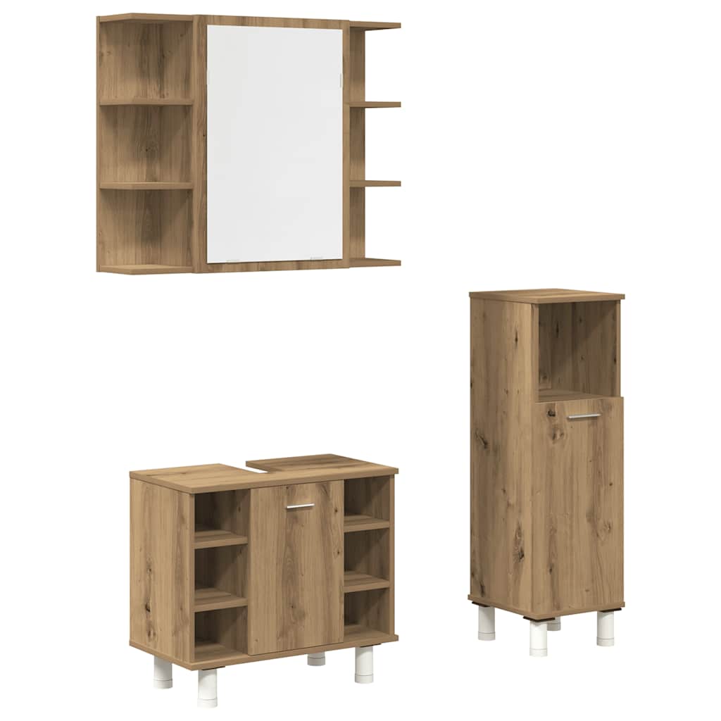 Set Mobili da Bagno 3 pz Rovere Artigianale Legno Multistrato | homemem39