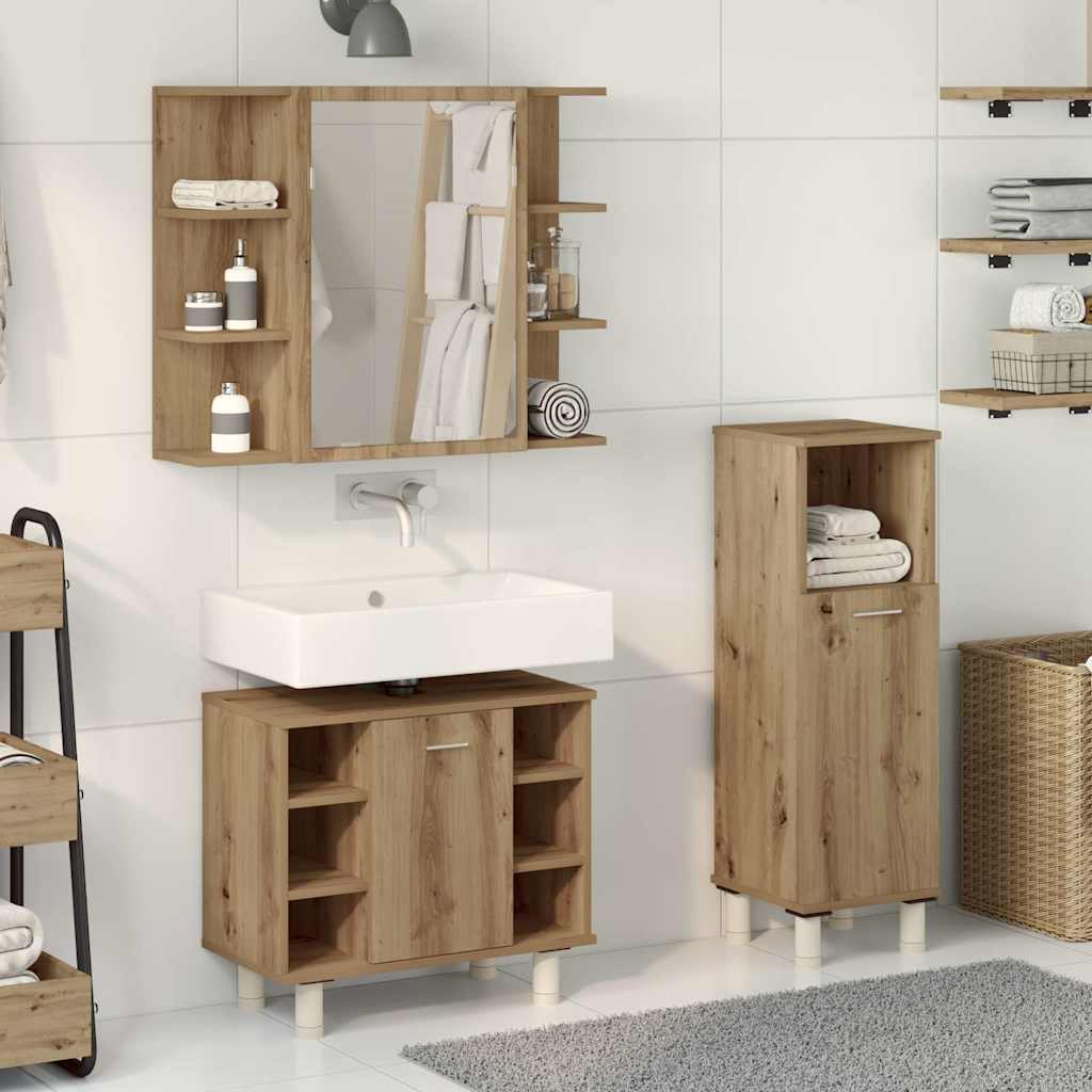 Set Mobili da Bagno 3 pz Rovere Artigianale Legno Multistrato | homemem39