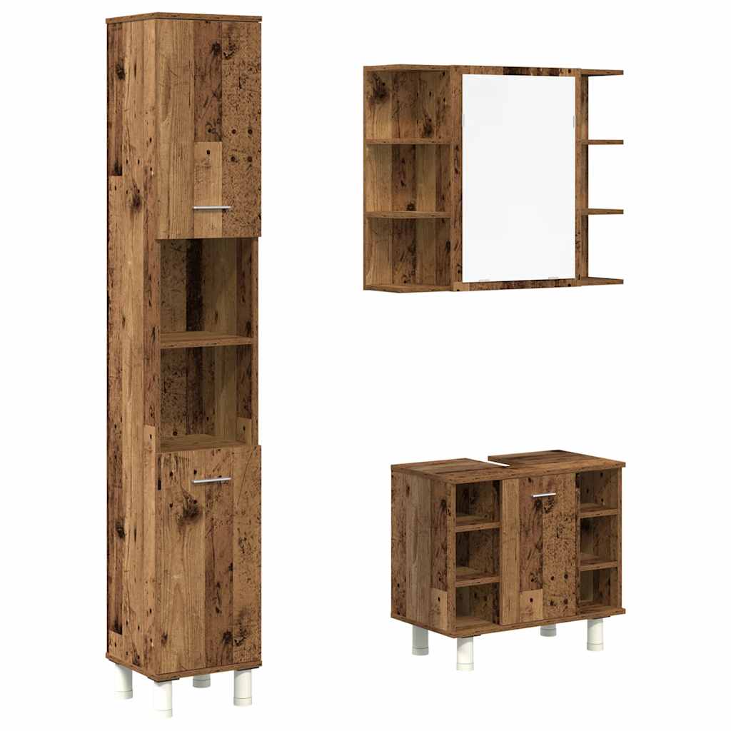 Set Mobili da Bagno 3 pz Legno Antico in Legno Multistrato | homemem39