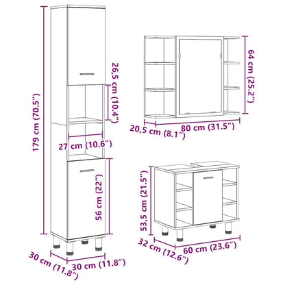 Set Mobili da Bagno 3 pz Legno Antico in Legno Multistrato | homemem39
