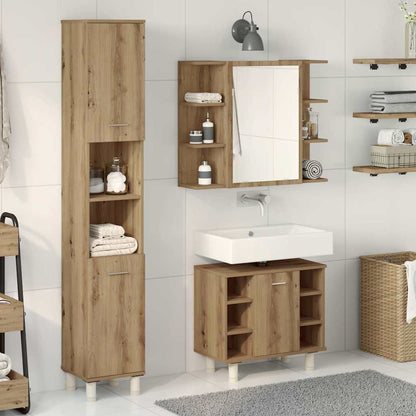 Set Mobili da Bagno 3 pz Rovere Artigianale Legno Multistrato | homemem39