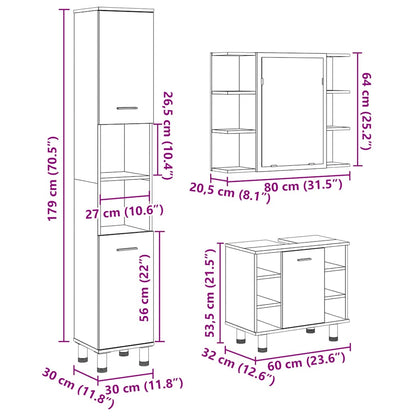 Set Mobili da Bagno 3 pz Rovere Artigianale Legno Multistrato | homemem39