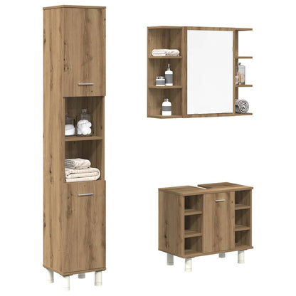 Set Mobili da Bagno 3 pz Rovere Artigianale Legno Multistrato | homemem39