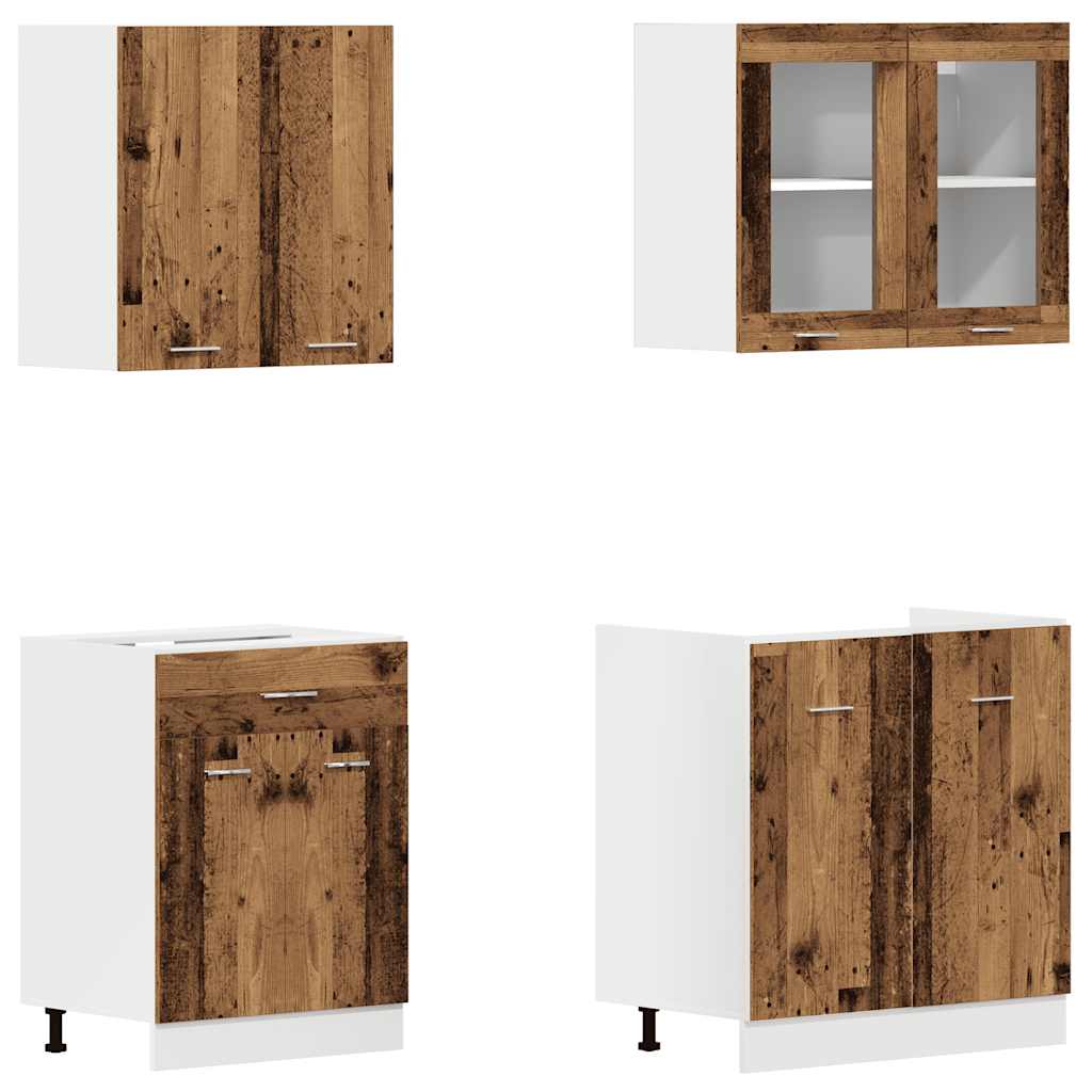 Set di Mobili da Cucina 4 pz Lyon Legno Antico in Truciolato