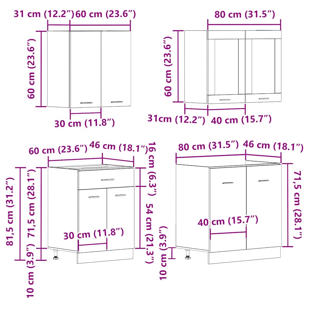 Set di Mobili da Cucina 4 pz Lyon Legno Antico in Truciolato