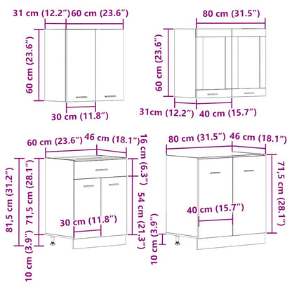 Set di Mobili da Cucina 4 pz Lyon Legno Antico in Truciolato