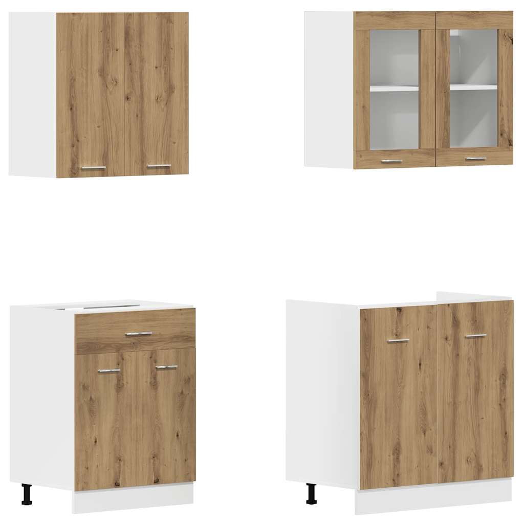 Set di Mobili da Cucina 4 pz Lyon Rovere Artigianale Truciolato