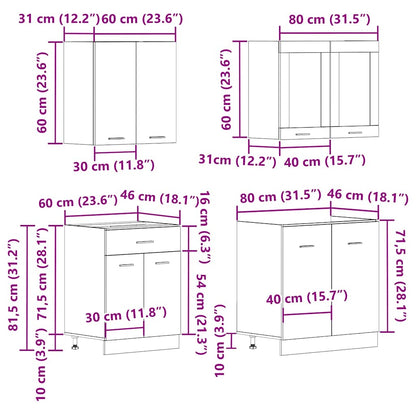 Set di Mobili da Cucina 4 pz Lyon Rovere Artigianale Truciolato