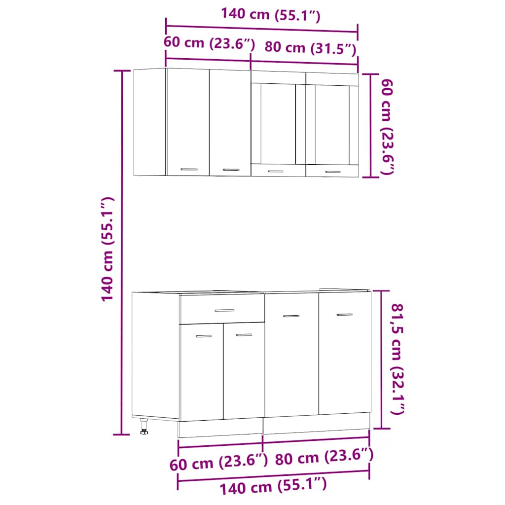 Set di Mobili da Cucina 4 pz Lyon Rovere Artigianale Truciolato | homemem39