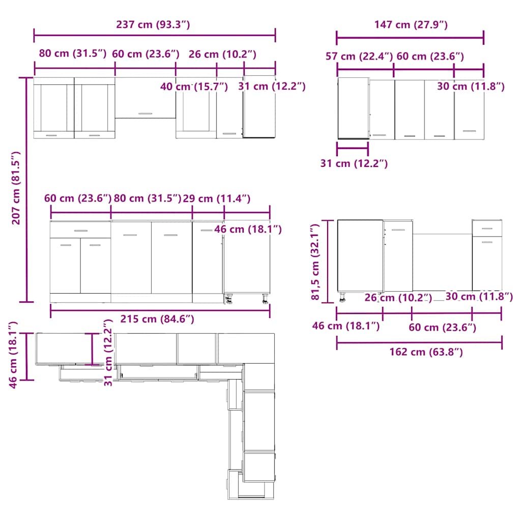Set di Mobili da Cucina 11 pz Lyon Legno Antico in Truciolato | homemem39